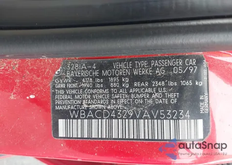 1997 BMW 328 from USA, damaged, VIN WBACD4329VAV53234